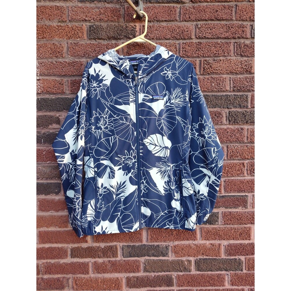 Patagonia Women's Bajadas Hoody Size Large Blue Floral Lightweight Packable